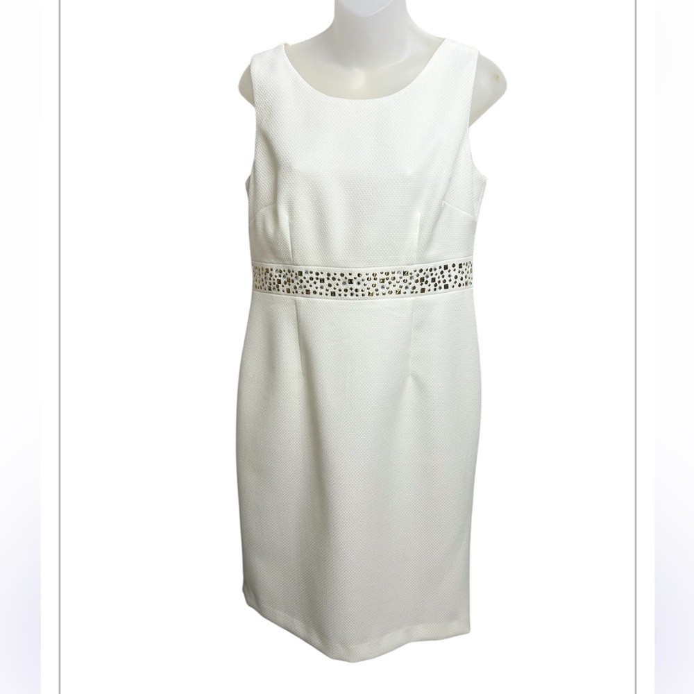 Kasper Sleeveless Studded Sheath Dress Size 6 Off-White - Picture 2 of 9